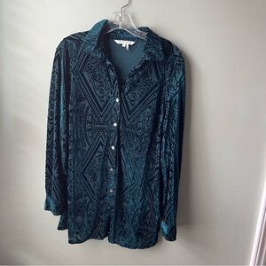 Foxcroft Jade Velvet Burnout Tunic Shirt